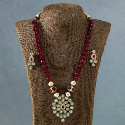 designer kundan necklace set with red stones