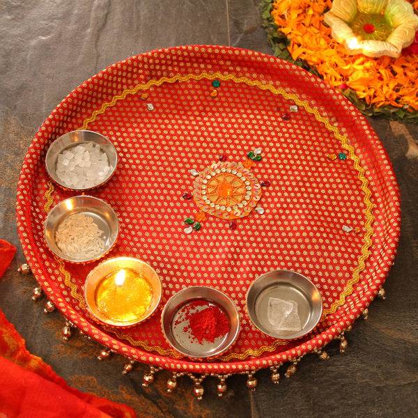 traditional brocade pooja thali